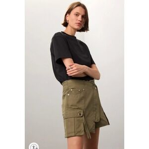 Marissa Webb Rave Mini Skirt Cargo Asymmetrical Army Green Cotton Sz 10